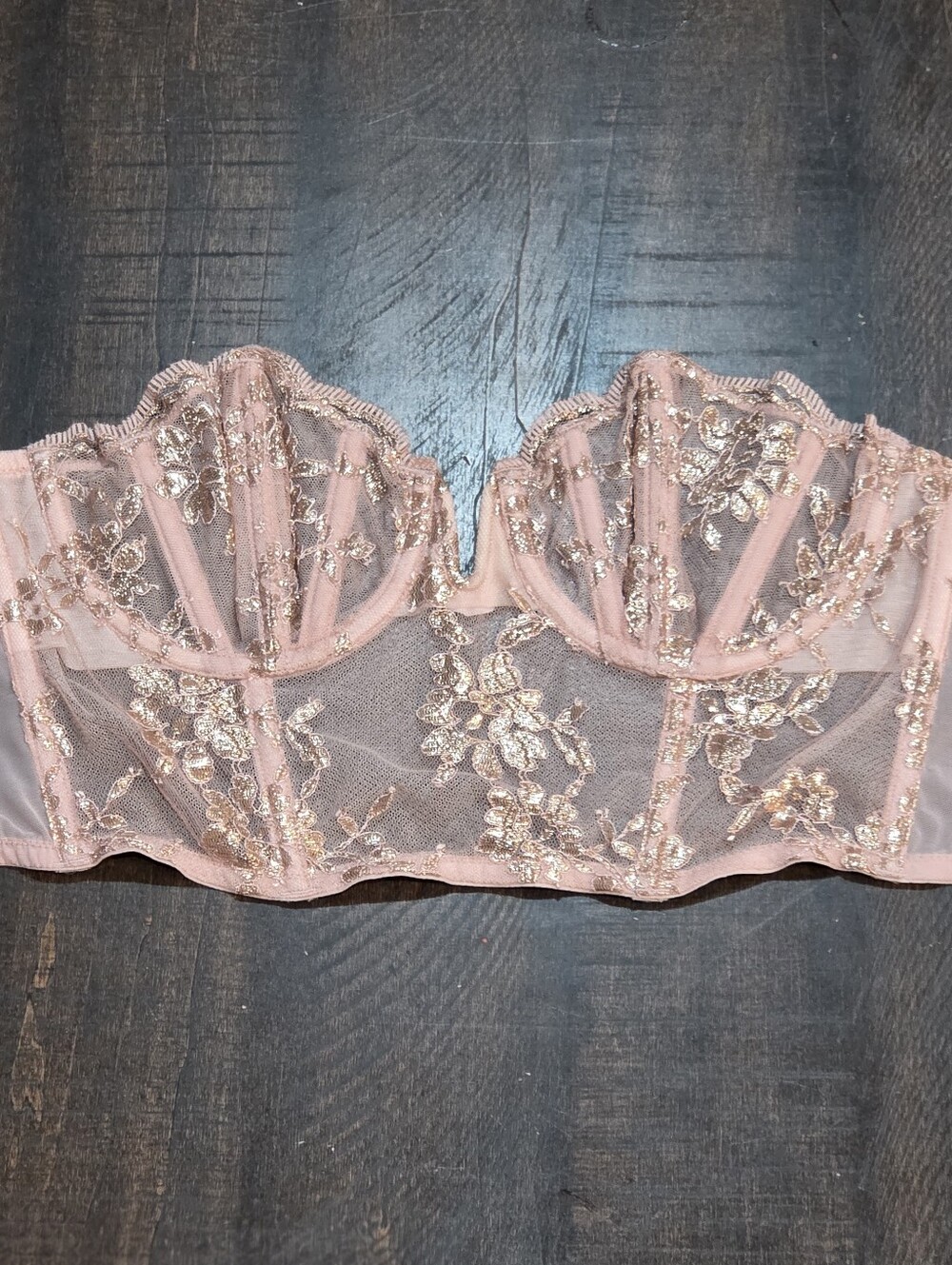 Victoria's Secret Pink & Gold Jacquard Strapless Corset